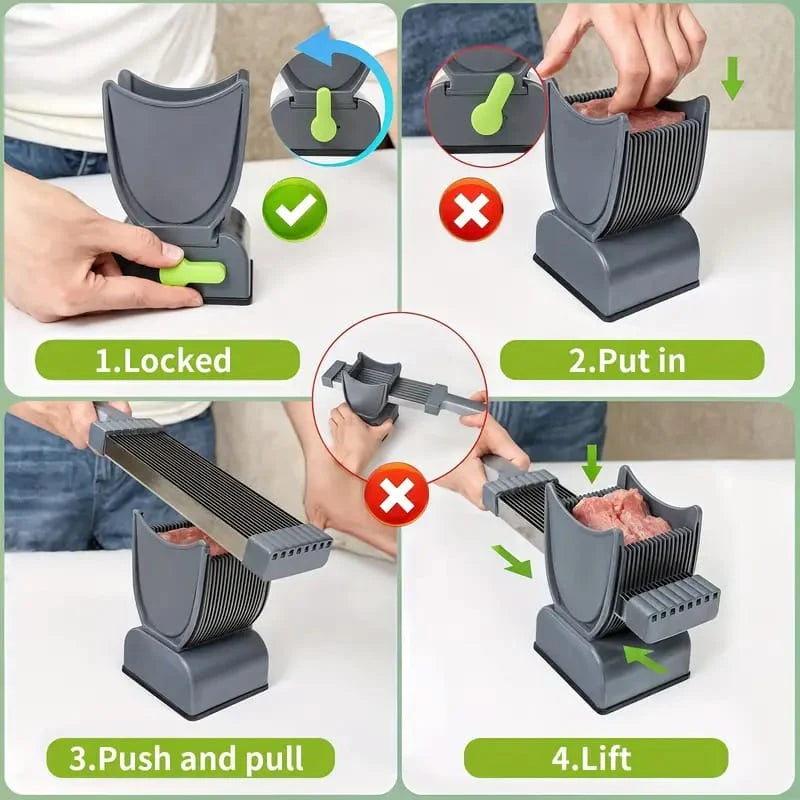 Manual Meat Slicer & Knife Sharpener Set – Stainless Steel, Perfect for Beef, Lamb – Ideal for Home Cooking & BBQ, Black